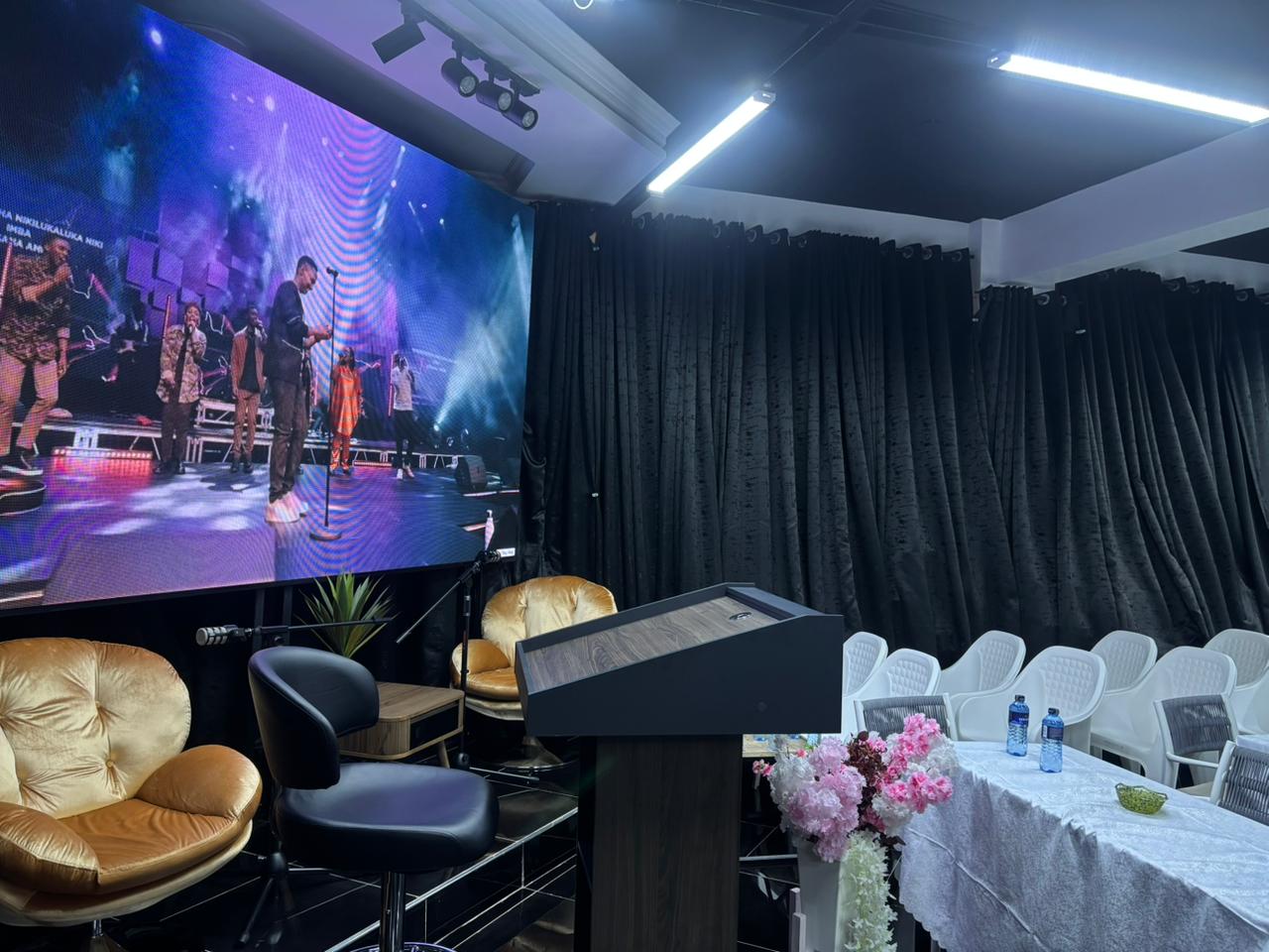 Entertainment Setup with Screen and Music